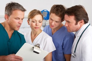 American medical team working on hospital ward