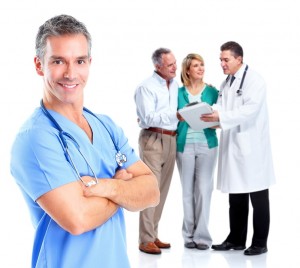 Medical doctor and elderly couple patient.