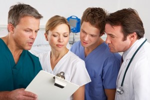 American medical team working on hospital ward