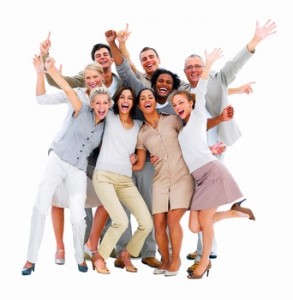 Excited group of business people-isolated