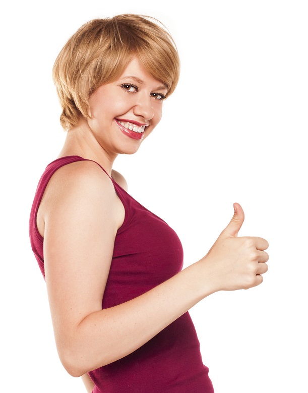 portrait of female okay gesturing,   isolated on white
